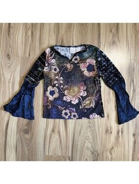 Xhilaration Y2K Girls Velvet Burnout Floral Bell Sleeve Top Whimsigoth Sz M 7-8